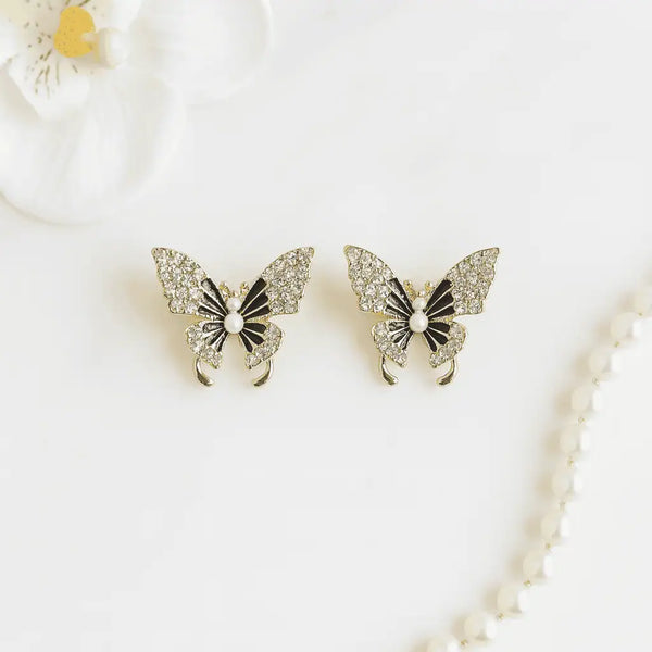 Midnight Pearl Butterfly Stud Earrings