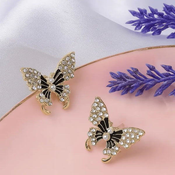 Midnight Pearl Butterfly Stud Earrings
