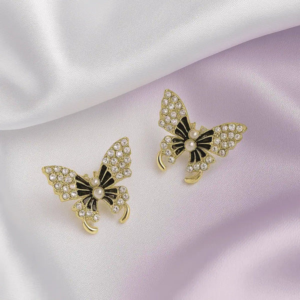 Midnight Pearl Butterfly Stud Earrings