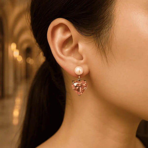 Pink Pearl Heart Drop Earrings