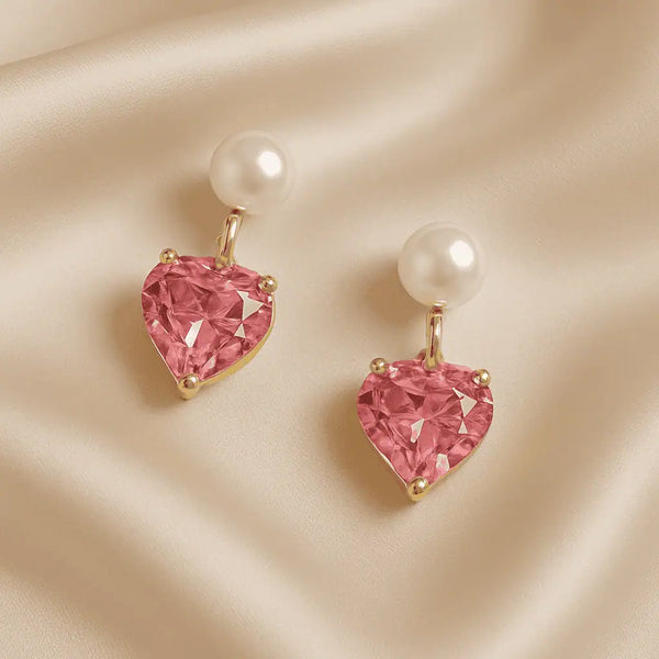 Pink Pearl Heart Drop Earrings