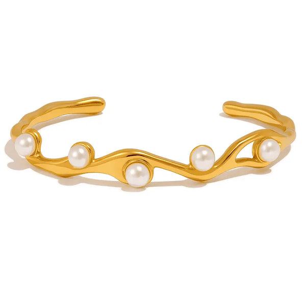Golden Wave Pearl Cuff Bracelet