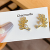 Korean Minimal Leaf Pearl Stud Earrings