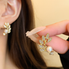 Korean Minimal Leaf Pearl Stud Earrings