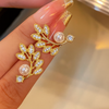 Korean Minimal Leaf Pearl Stud Earrings