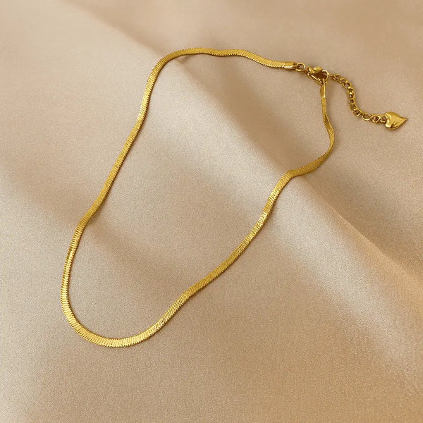 Golden Flat Snake Chain - Waterproof and Anti-Tarnish