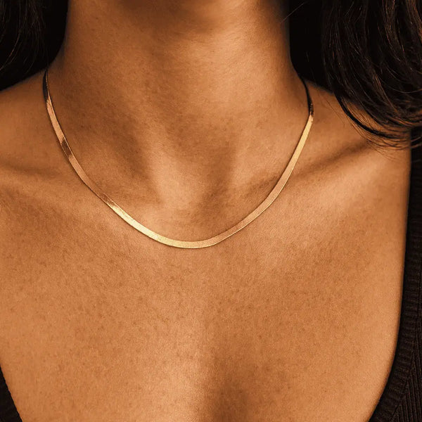 Golden Flat Snake Chain - Waterproof and Anti-Tarnish