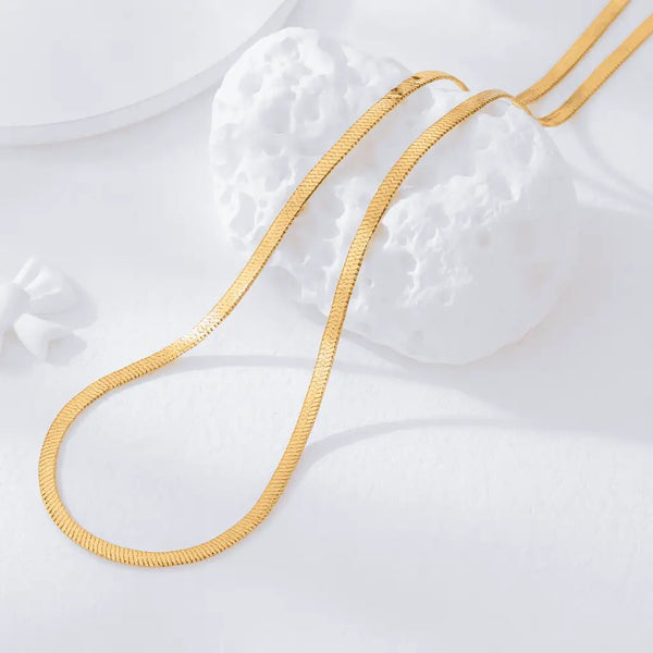 Golden Flat Snake Chain - Waterproof and Anti-Tarnish