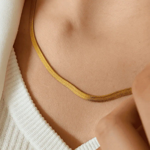 Golden Flat Snake Chain - Waterproof and Anti-Tarnish