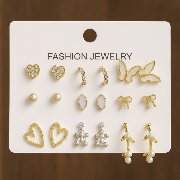 9-in-1 Cute & Classy Stud Earrings Combo Set