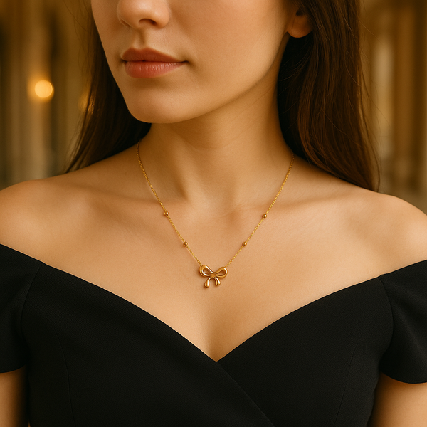 Golden Grace Infinity Bow Pendant - Waterproof and Anti-Tarnish