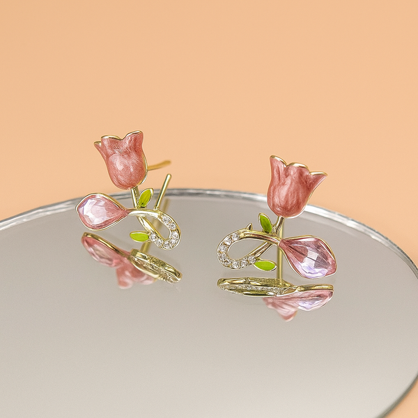 Blush Tulip Bloom Studs Earrings