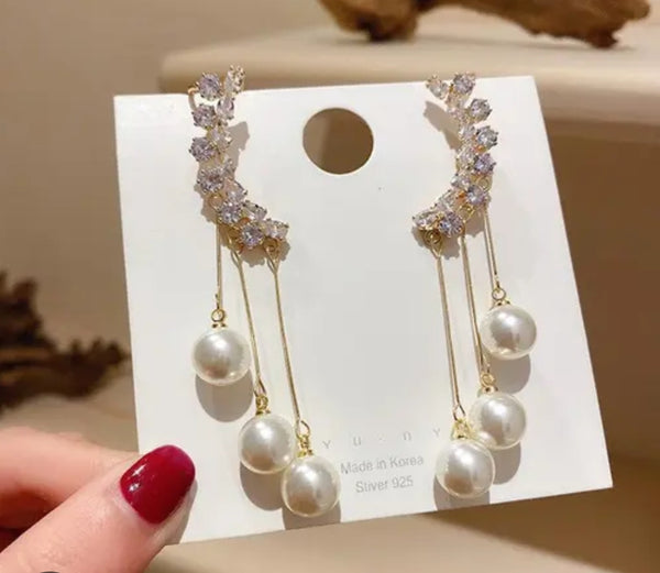Crystal Cascade Pearl Drop Earrings