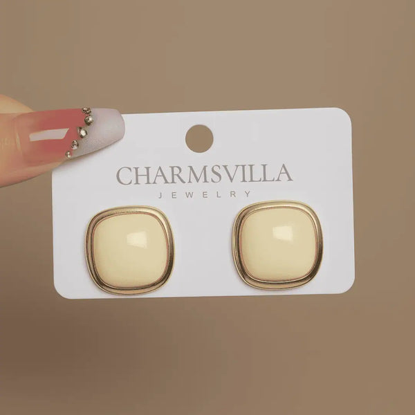 Ivory Pearl Square Stud Earrings – Minimal Gold-Tone Elegant Studs
