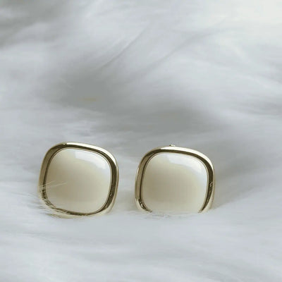Ivory Pearl Square Stud Earrings – Minimal Gold-Tone Elegant Studs