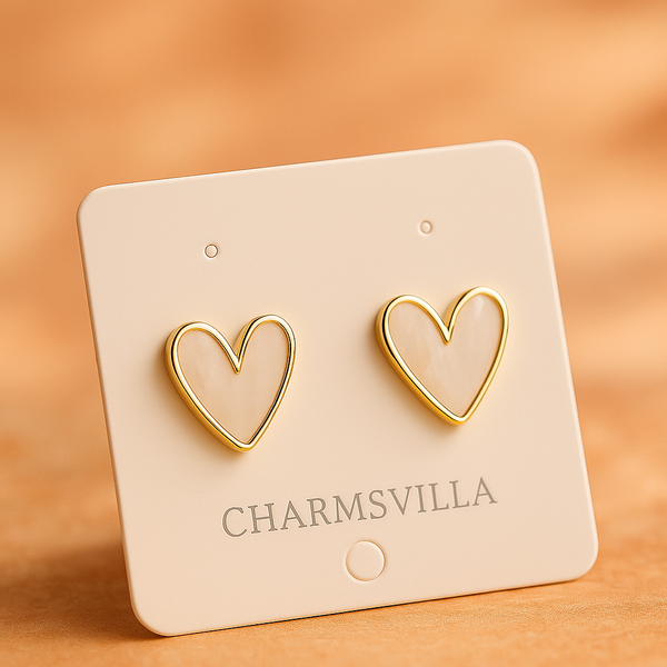 White Enamel Heart Stud Earrings
