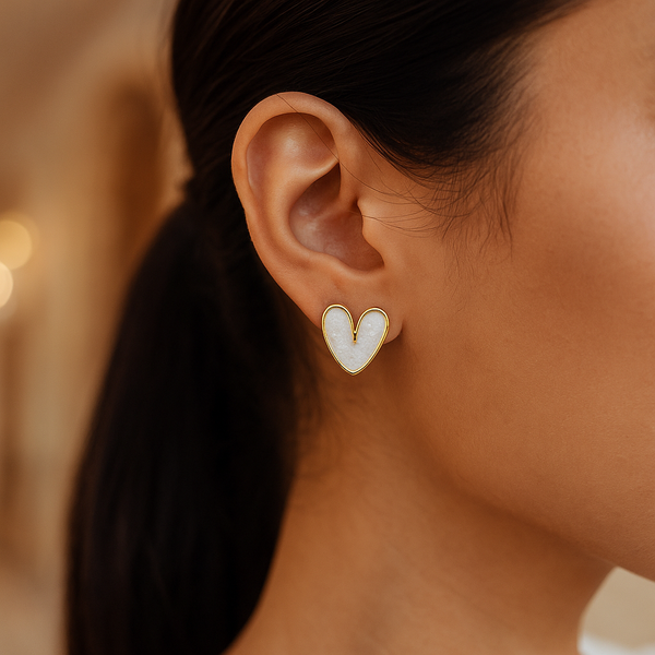 White Enamel Heart Stud Earrings