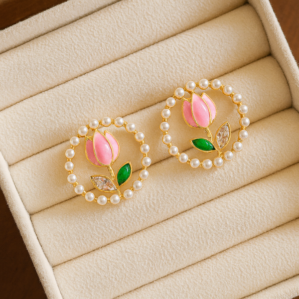 Pearl Lotus Bloom stud Earrings
