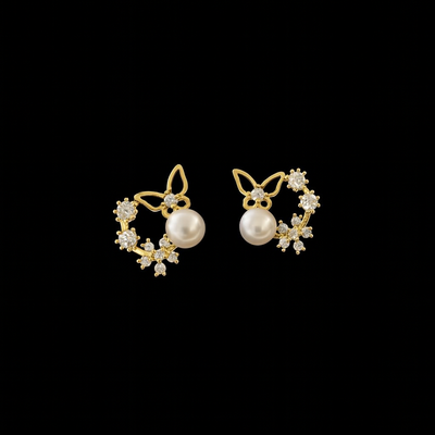 Pearl Flutter Halo Stud Earrings