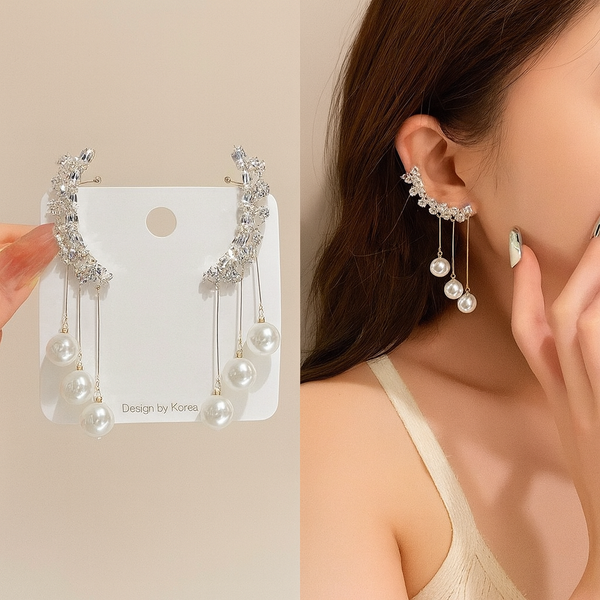 Crystal Cascade Pearl Drop Earrings