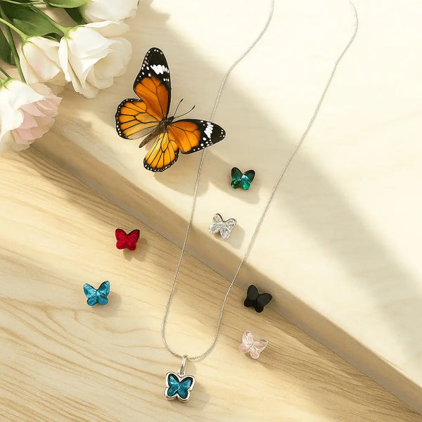 Crystal Charm Butterfly Pendant Necklace (Interchangeable Colors)