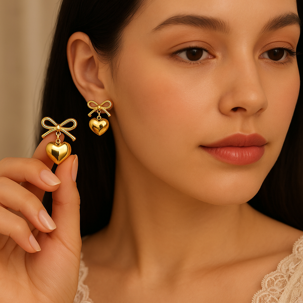 Bow & Heart Charm - Anti Tarnish Earrings