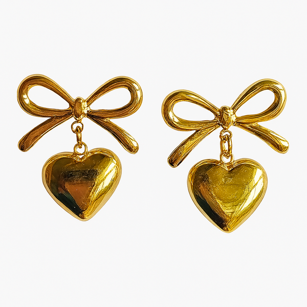 Bow & Heart Charm - Anti Tarnish Earrings
