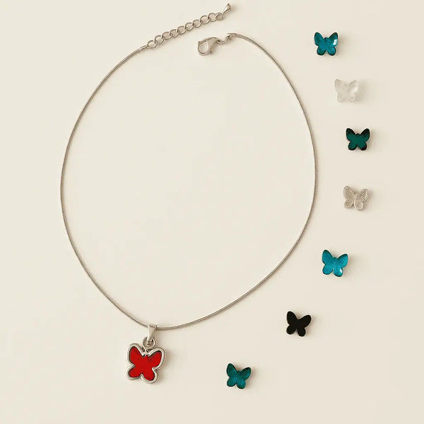 Crystal Charm Butterfly Pendant Necklace (Interchangeable Colors)