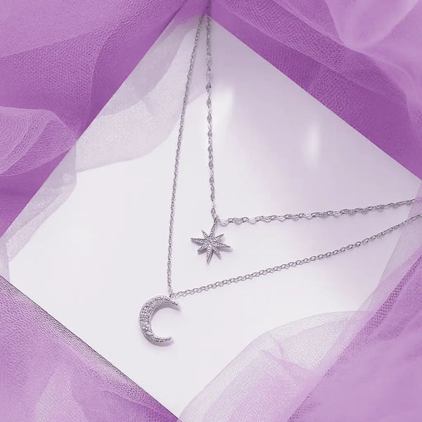 Double Layer Moon & Star Pendant Necklace