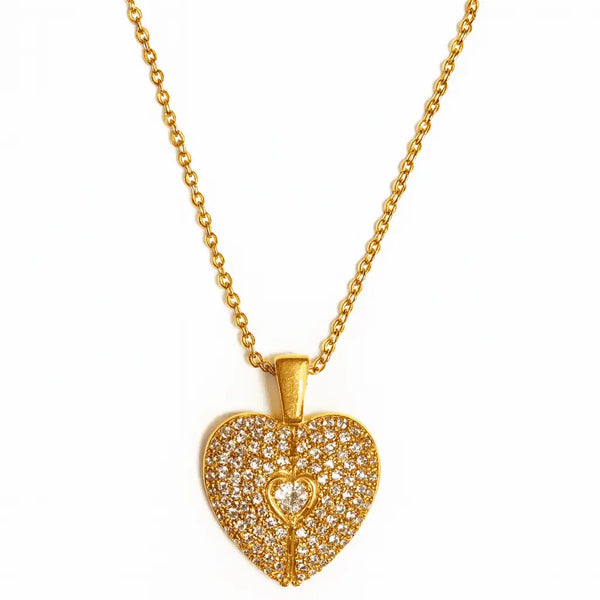 Golden Angel Heart Pendant Necklace