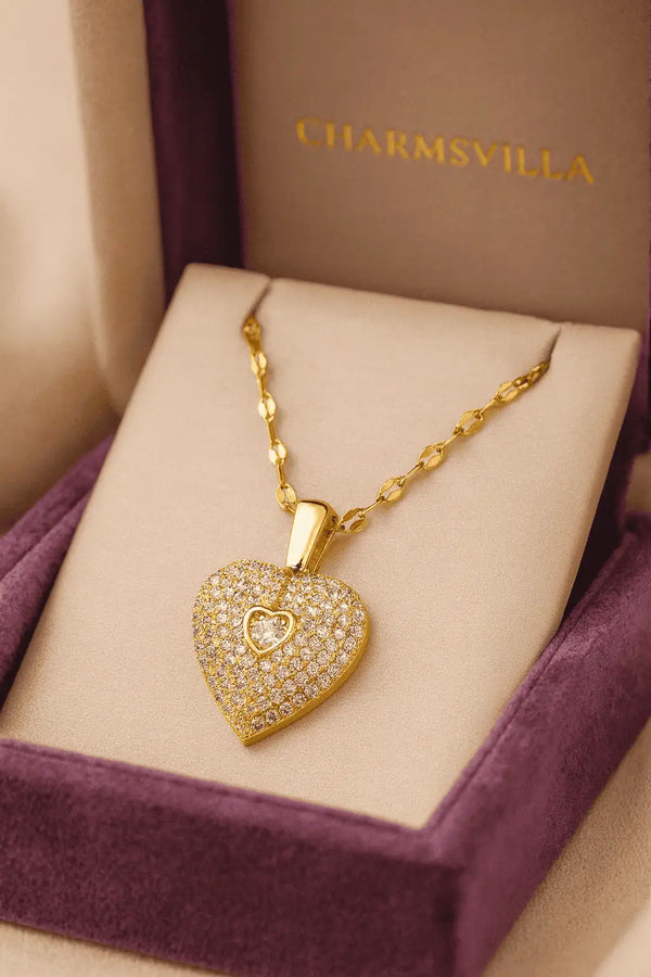 Golden Angel Heart Pendant Necklace