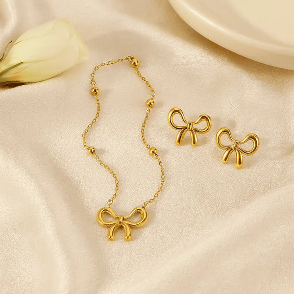 ✨ Golden Bow Necklace & Earring Set