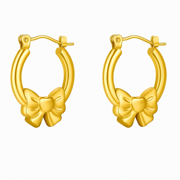Golden Bow Hoop - Anti Tarnish Earrings