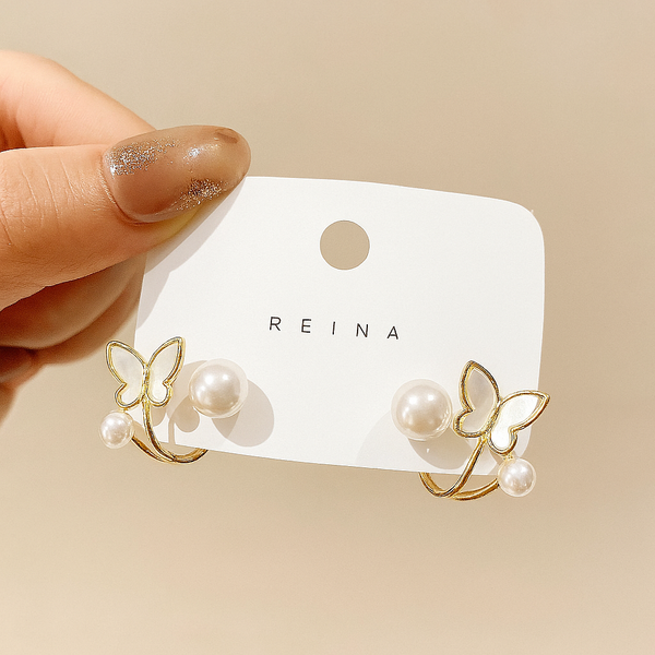 Pearl Butterfly Charm Earrings