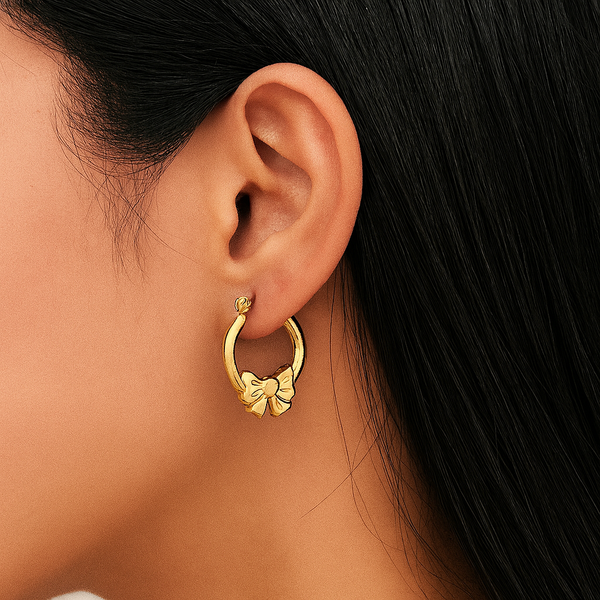 Golden Bow Hoop - Anti Tarnish Earrings