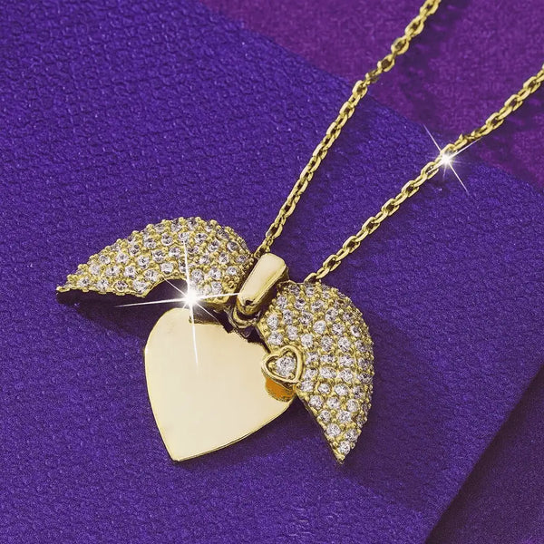 Golden Angel Heart Pendant Necklace