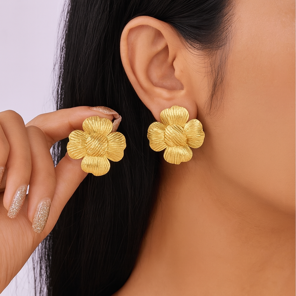 Golden Bloom Studs - anti Tarnish Earrings