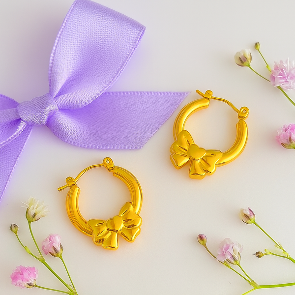 Golden Bow Hoop - Anti Tarnish Earrings