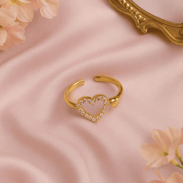 Golden Heart Sparkle Adjustable Ring