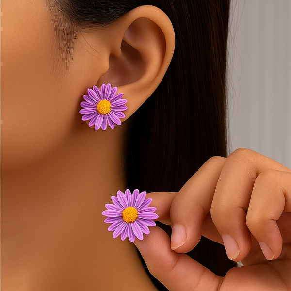 Lilac Daisy Studs Earrings