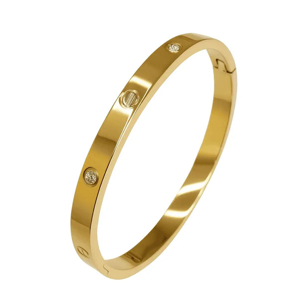 Golden Screw-Detail Crystal Bangle