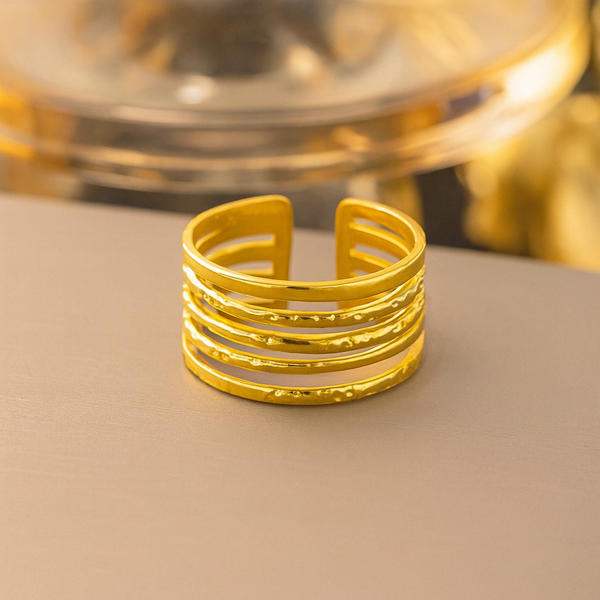 Textured Multi-Layered Gold Ring