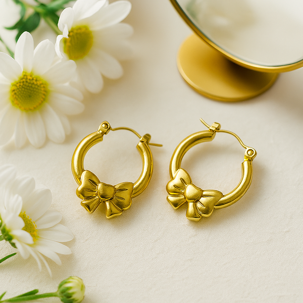 Golden Bow Hoop - Anti Tarnish Earrings