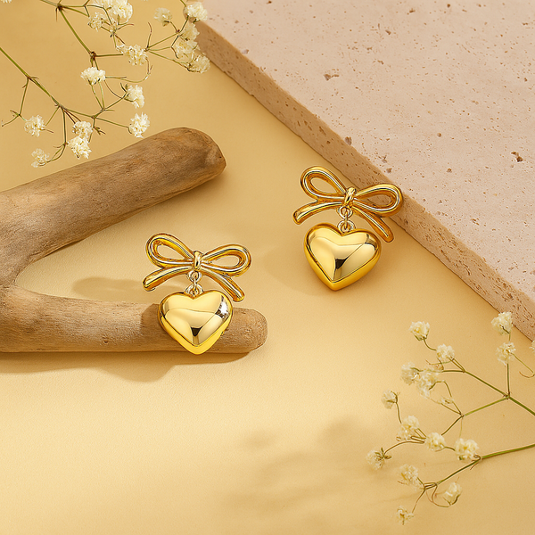 Bow & Heart Charm - Anti Tarnish Earrings