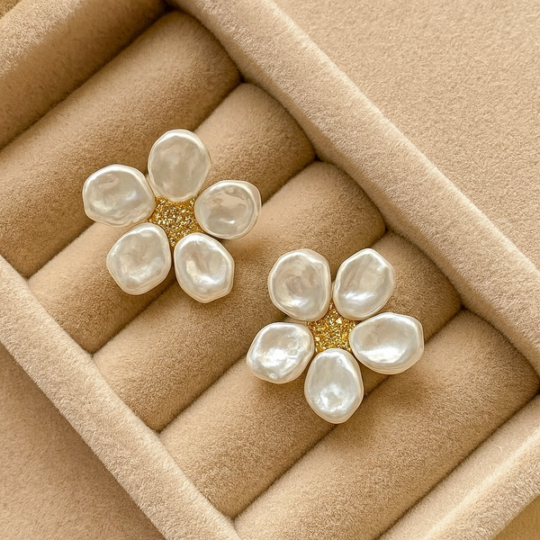 Pearl Petal Bloom Stud Earrings