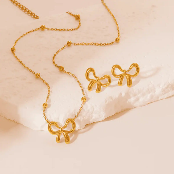 ✨ Golden Bow Necklace & Earring Set