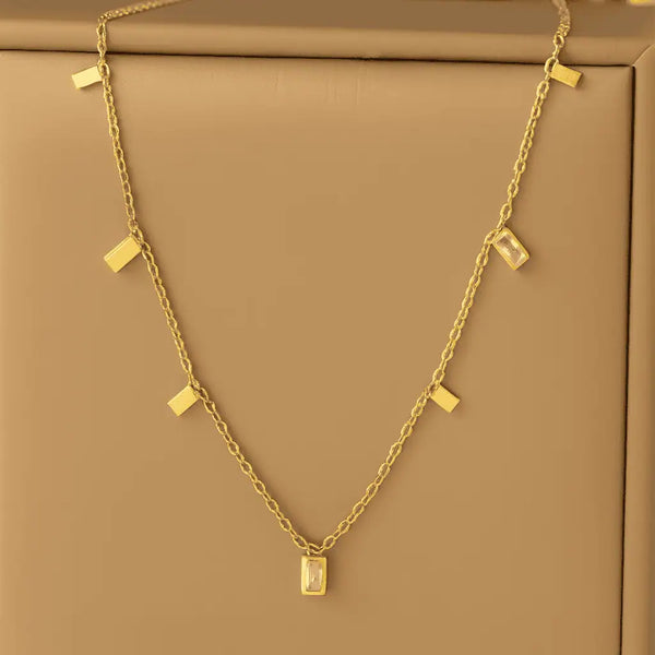 Golden Allure: Square Charm Necklace -Waterproof and Anti-Tarnish