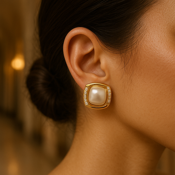 Pearl & Diamond Stud Earrings