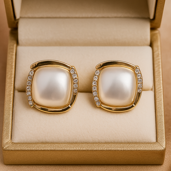 Pearl & Diamond Stud Earrings