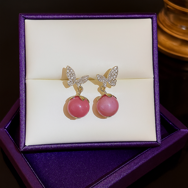 Pink Cherry Charm Earrings
